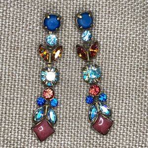 VTG Sorrelli Dangle Earrings Aurora Borealis, Orange & Blue Swarovski Crystals
